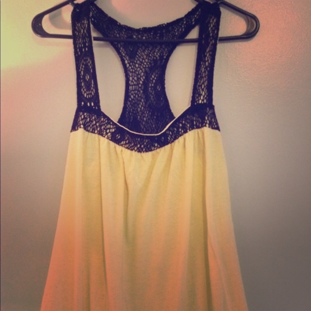 Size large tank top with yellow lace racer back